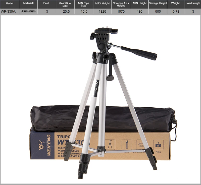 SLR Camera Portable Weifeng Tripod WF-330A WT-330A for Cellphone Smartphone 1340cm