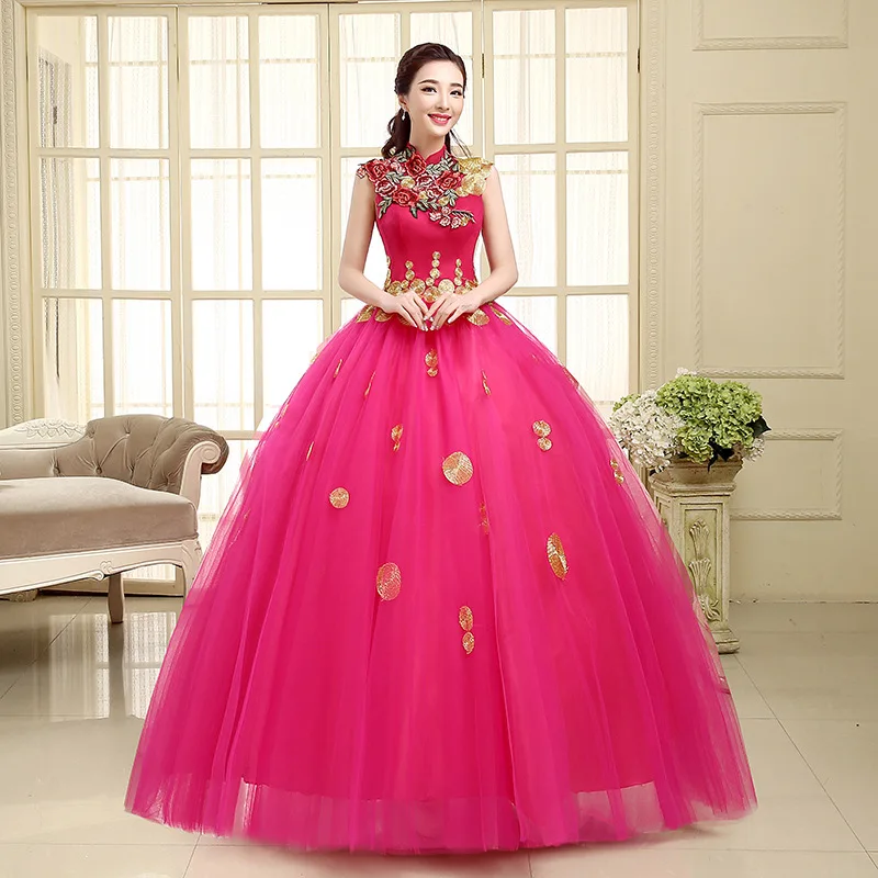 Estilo Vintage Bordado Rosa Rojo Vestidos De Novia 2015/vestido De Noche - Buy Vestidos De Fiesta,Vestido Novia 2015,Vestido De Novia Bordado Product Alibaba.com