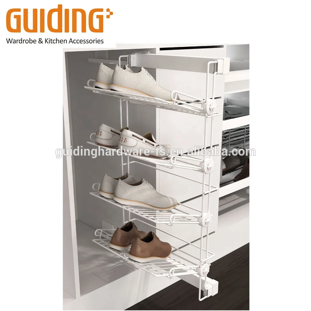 Lateral Pull-out 4 Tier Metallic Shoe Shelf  with Dtc Hinge Soft Closing