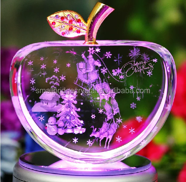 crystal apple 3d laser etched with led light base christmas crafts