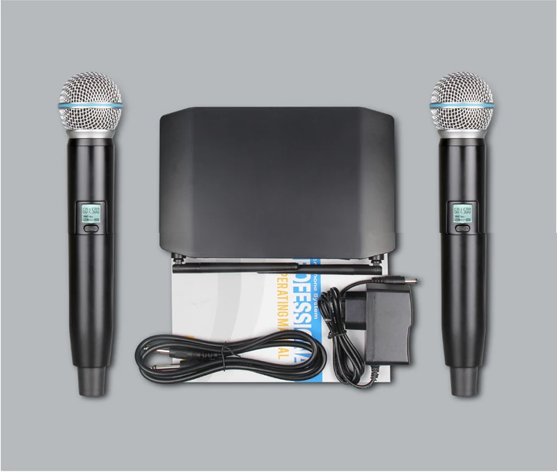 Портативная Беспроводная микрофонная система Rayco с 2 ручными микрофонами, Беспроводная для сцены, церкви, свадьбы, вечеринки GLXD24