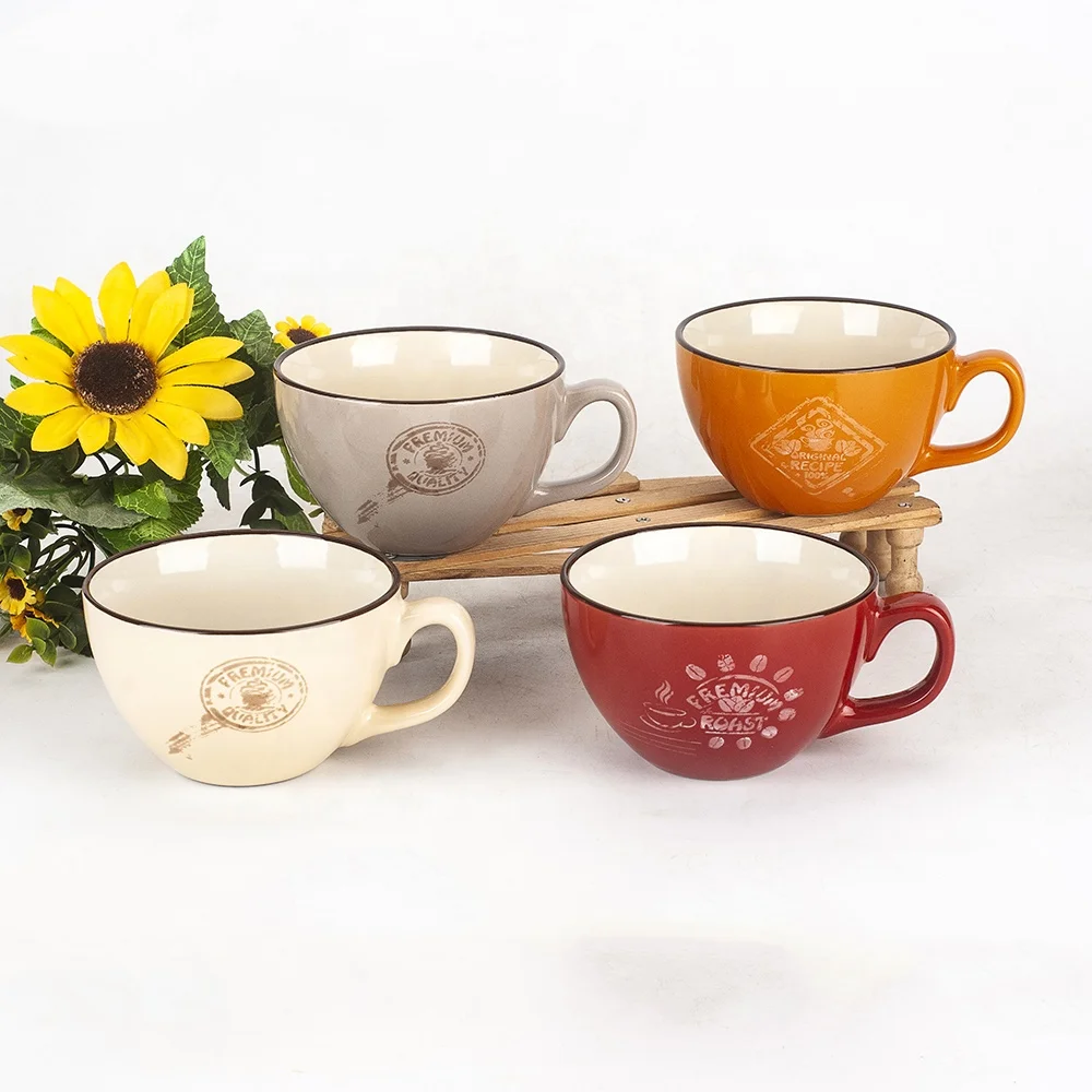 320ml Two Tone Custom Shape Stackable Ceramic Coffee Mug with logo