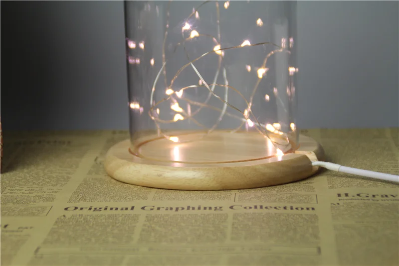 
D11.5xH19cm светодиодный стеклянный купол, оптика, стеклянный купол с деревянной основой 