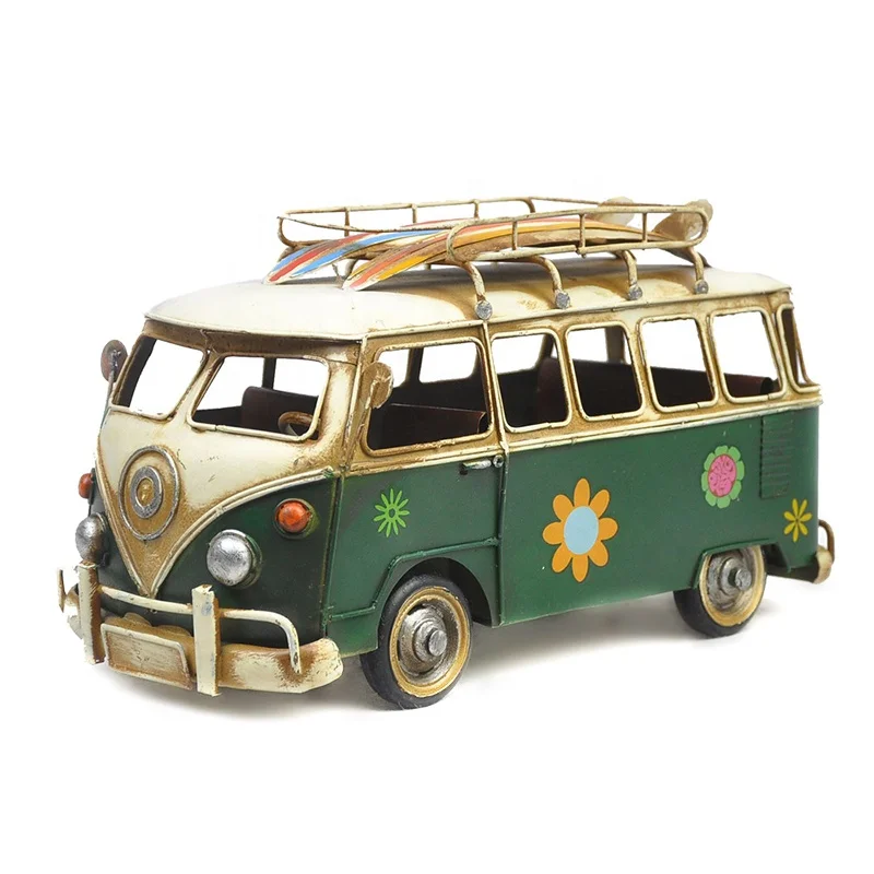 
Лидер продаж 2021, Классическая пляжная винтажная модель автобуса ручной работы из металла с скейтбордом, украшение для дома, паба, бара, офиса, 100% 