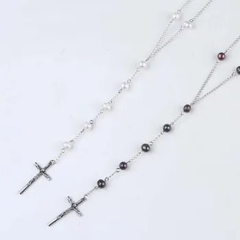 5-8mm freshwater Pearl Catholic Cross Rosary Necklace