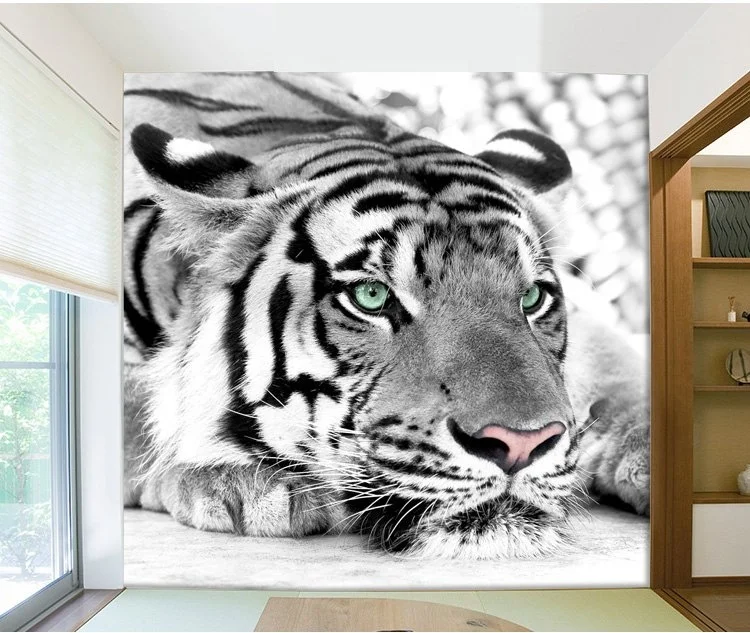 Pôster de parede com foto 3D personalizada, pintura de tigre, sala de  estar, entrada, quarto, fundo de parede, arte de parede, mural de animais