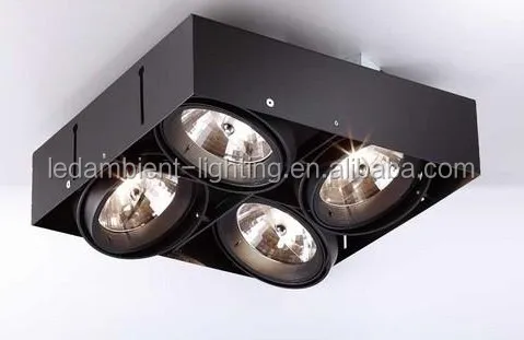 Surface Mounted or Recessed 4 Heads Downlight 50W Halogen 12W LED Lamp Grill Spot Light Foursquare