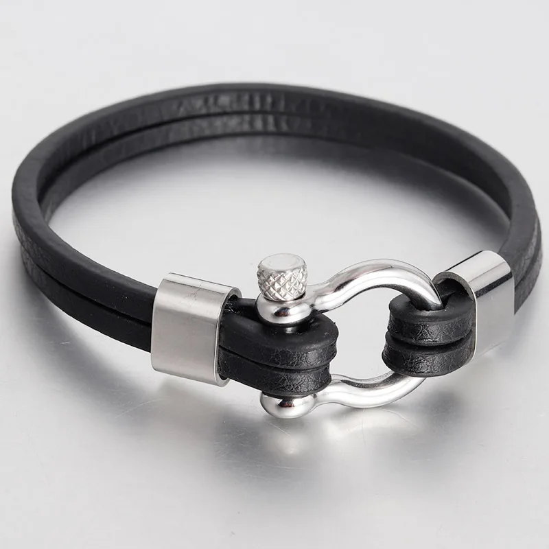 Pulsera De Cuero Para Hombre Y Mujer,Brazalete De Acero Inoxidable Con  Cierre De Grillete,Correa De Cuero De Doble Envoltura - Buy Mens Leather  Bracelet,Leather Bracelet Men,Leather Wrap Bracelets Product on Alibaba.com