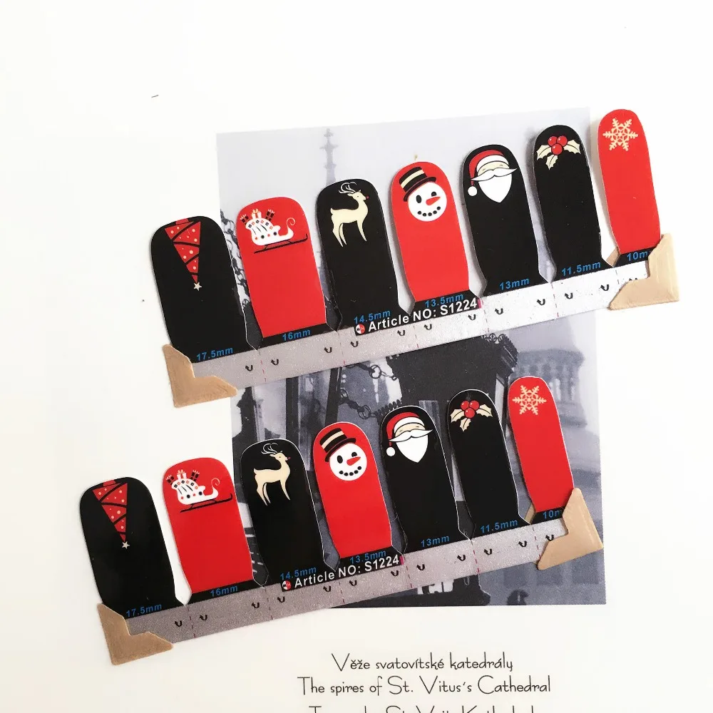 Merry Xmas Snowman Santa Nail Arts Stickers 14 pcs set Full Tape Patch Waterproof Foils Decals