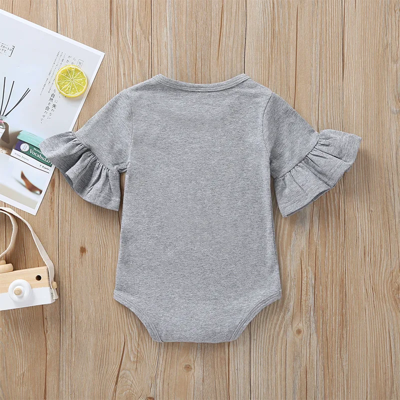 Комбинезон для новорожденных девочек, однотонный хлопковый комбинезон с расклешенным рукавом, черного, белого, серого цветов, на 0-24 мес., лето 1060