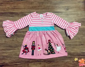 2022 baby dress cute little girl boutique red and pink stripe pretty Christmas dress