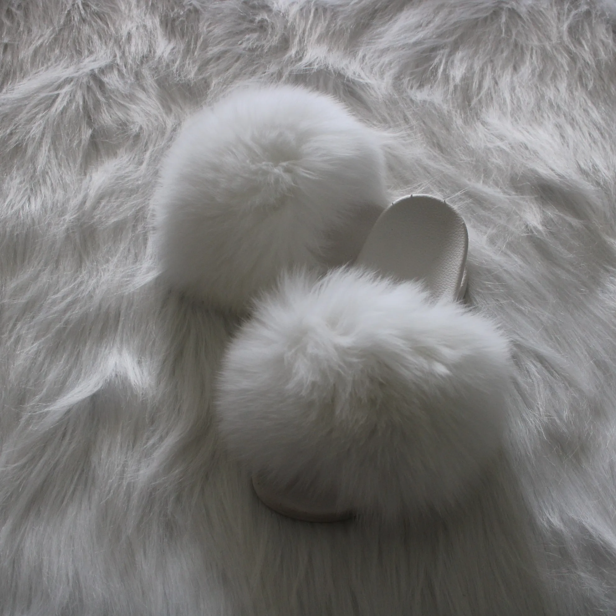 2019 Европейская мода, оптовая продажа, свадебные слайды с белой подошвой из белого меха лисы