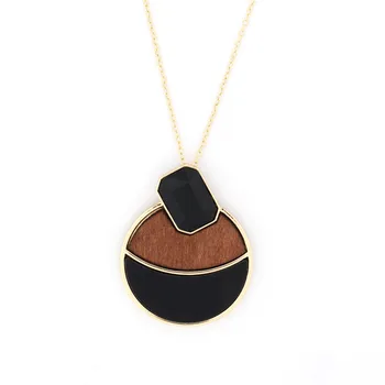Geometric elements Crystal Wood pendant Long necklace sweater chain simple style ladies necklace wholesale