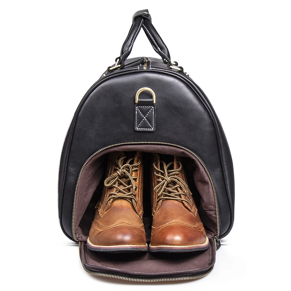 Ykk Zipper Duffle Bag With Shoes Compartment Genuine Leather Weekend Bag Duffel Bag For Outdoor