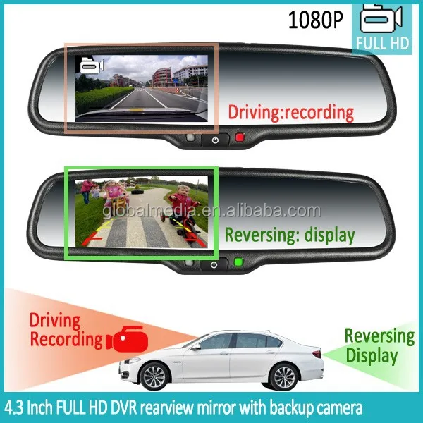 Espejo Retrovisor Doble Cámara DVR HD Delantera y Trasera para Carro -  Pantalla de 4.3 pulgadas