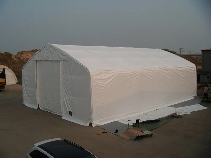 Outdoor Steel Frame Tent with Temporary Roof Structure Tarp Cover and Pressure Treated Wood for Farms