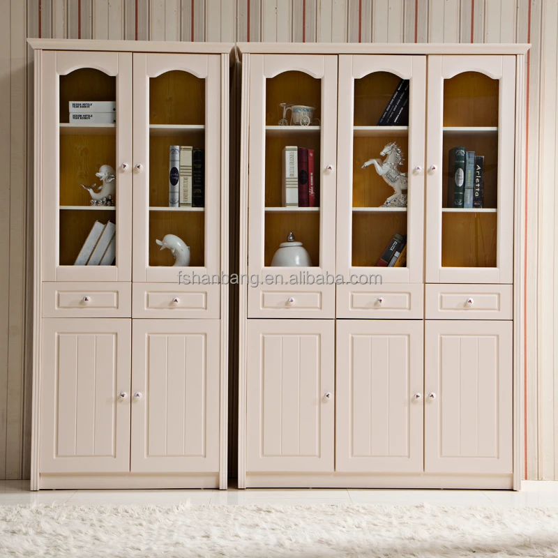 Modern White MDF Wooden Bookshelf with Glass Door Living Room Furniture for Home Office or Apartment
