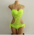Net Yarn Lace sexy bikini one piece Slim was thin swimsuit women pure color bikinis