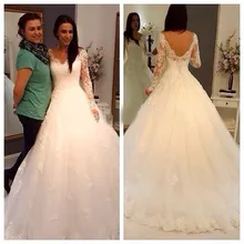 Vestido De Noiva Cheap Vestido De Festa Longo Sexy Sheer Full Sleeve Zipper Back Tulle Wedding Dress 2016 Bridal Gown Casamento
