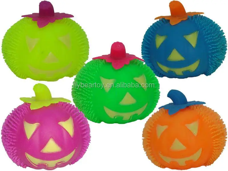 Different Color Hairy Tpr Puffer Ball Toys Squeeze Flashing Halloween ...