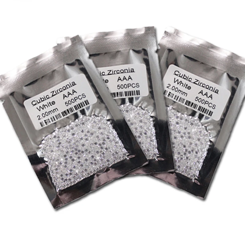 High Quality 3A Round Shape White Color 2mm Cubic Zirconia 500 Pieces per bag