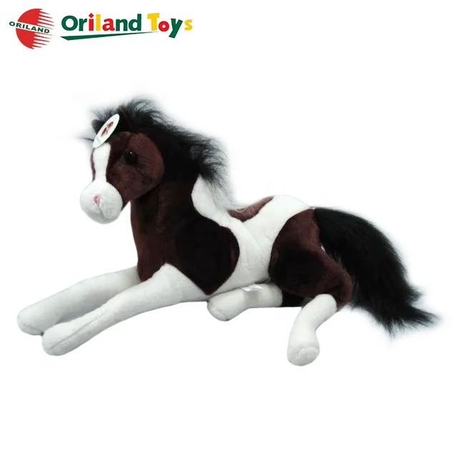 Peluche Cheval Noir Et Blanc 26 Cm - Debout - Animale - Onwomania - Cadeau Collectionneur
