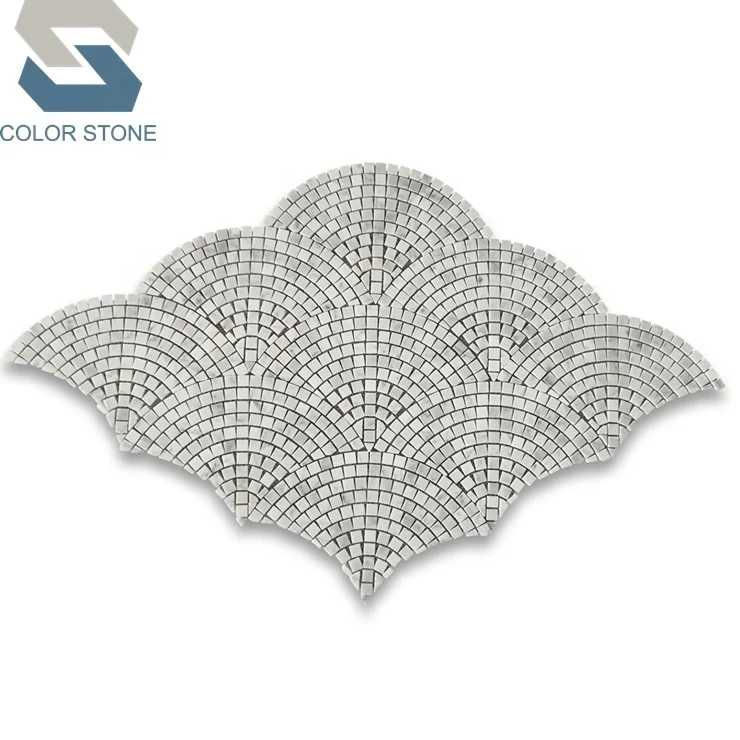 Carrara White Marble Mini Fish Scale Fan Shaped Mosaic Tile Honed