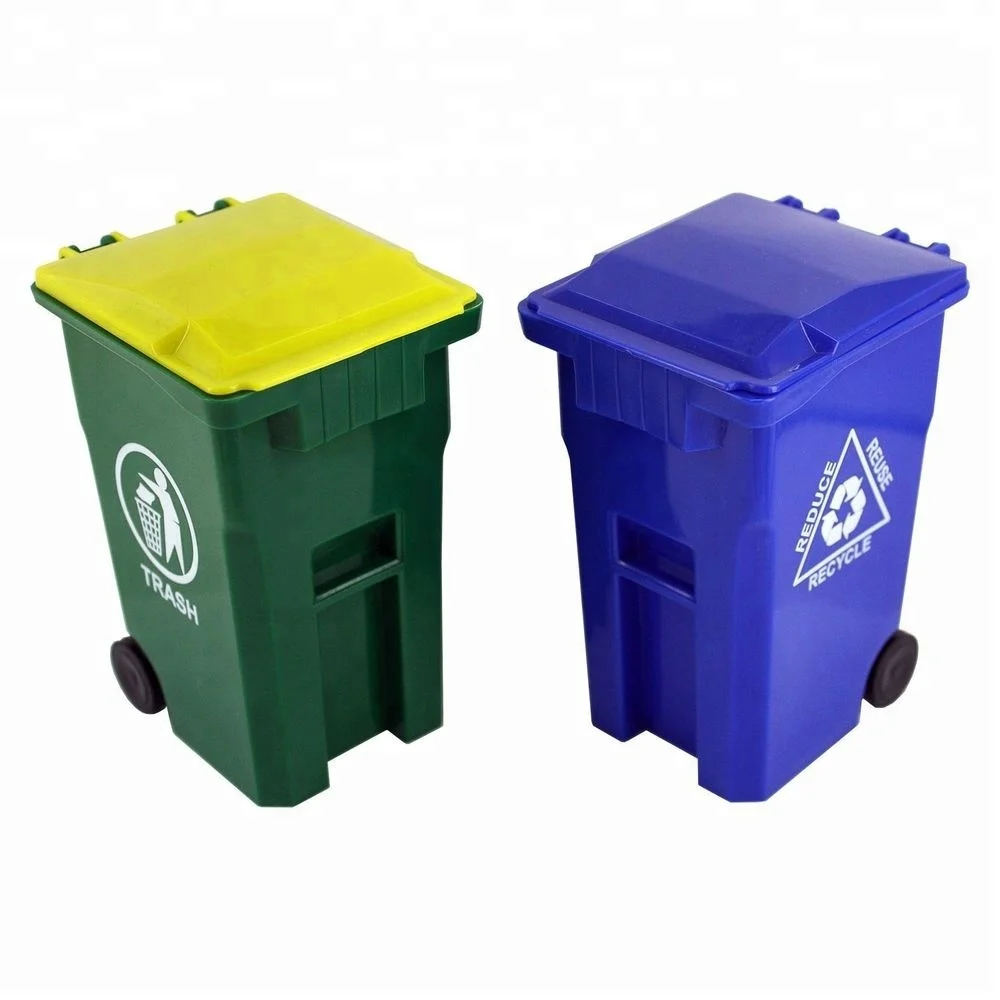 Mini Curbside Trash and Recycle Can Set Storage Bins Pen Pencil Cup Holder