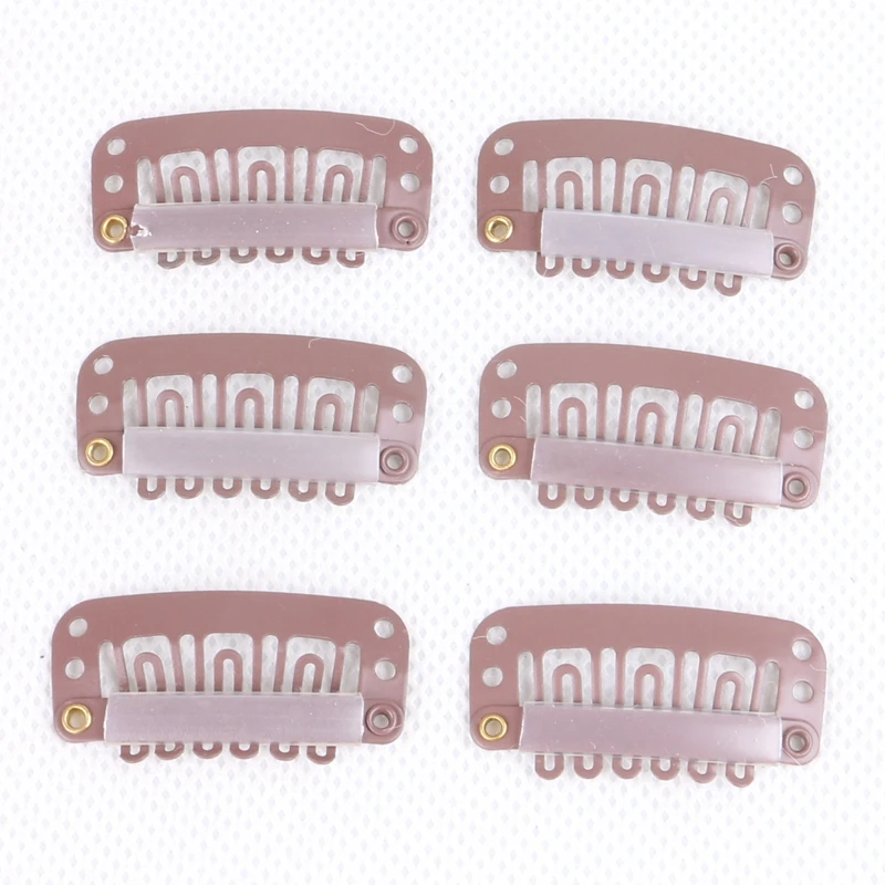 100pcs/bag 3.2cm 6-teeth U Shape Hair Snap Clip With Silicone 5 Colors Wig for Making Ponytail &