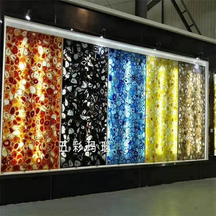 Backlit Color Gemstone Agate Onyx Slab & Tile for Background and Countertop details