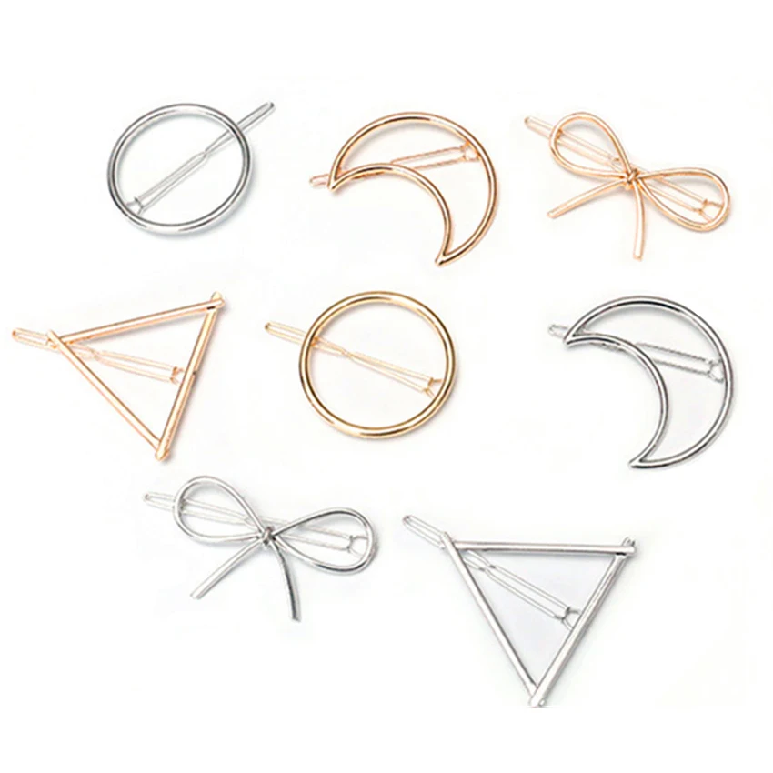 Fashion Geometric Hair Clip Girl Triangle Round Pentagonal Star Moon Hairpin 