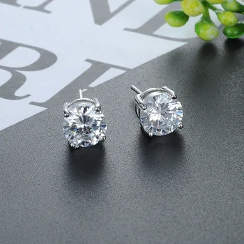 Korean Fashion Earrings Women 925 Sterling Silver Stud Earrings 2mm to 8mm Round Crystal cz Diamond Earrings Jewelry for Girls