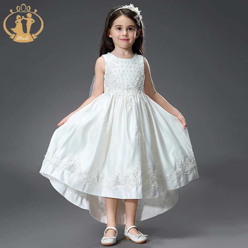 Nimble Unique New Design Bead Puffy Champagne Little Bride Dress for Kids Girls