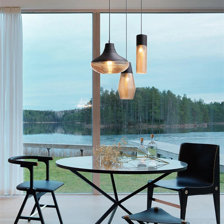Modern Restaurant Table Ceiling Hanging Light Nordic Hand Blown Glass Pendant Lamp for Dining Table Bedside Hotel Saloon Cafe