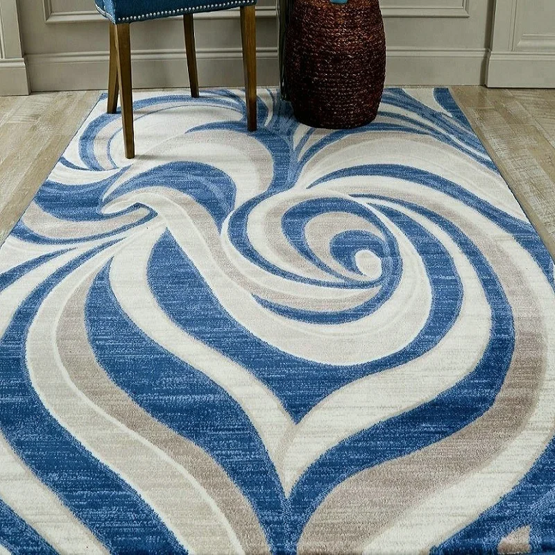 Blue and Cream Color Rugs Hand Tufted Area Rug Customized Size