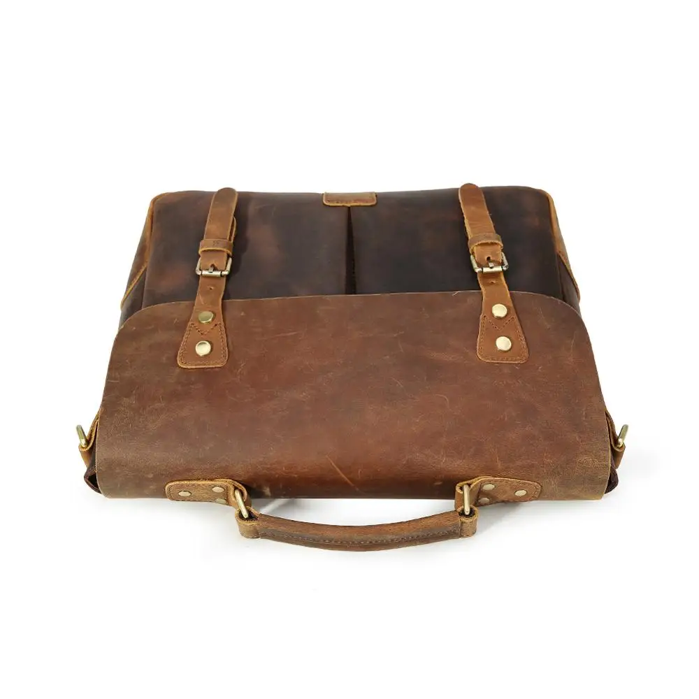 Tiding Executive Crazy Horse Cowhide Laptop Messenger Bag Full Grain Leather Briefcase Man