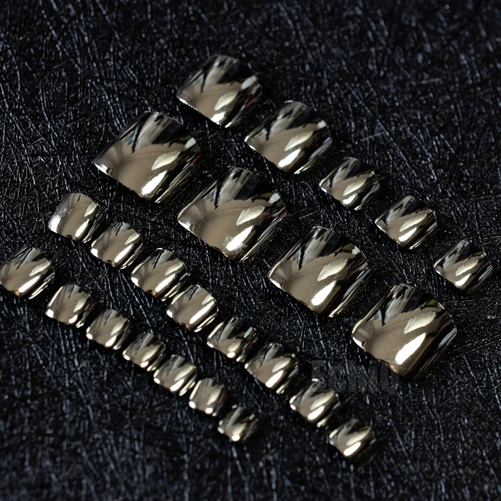 Темное серебро пальцы ногтей зеркало серого и серебряного цветов накладные ногти для ног блестящие 24 шт. женские Маникюрные Типсы