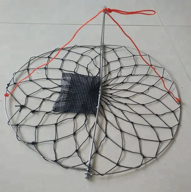 Folding fishing cast crab trap with cast rope and mesh bait bags ...