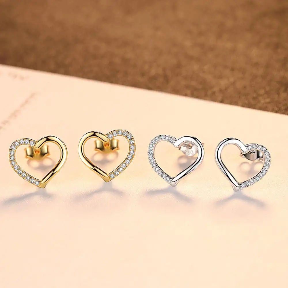 CZCITY Fashionable 925 Sterling Silver Small CZ Paved Heart Love Cz Stud Earrings for Women