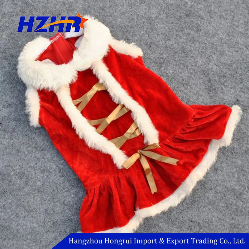 Оптовая продажа высокое качество мягкий велюр Красный Рождество Собака платье