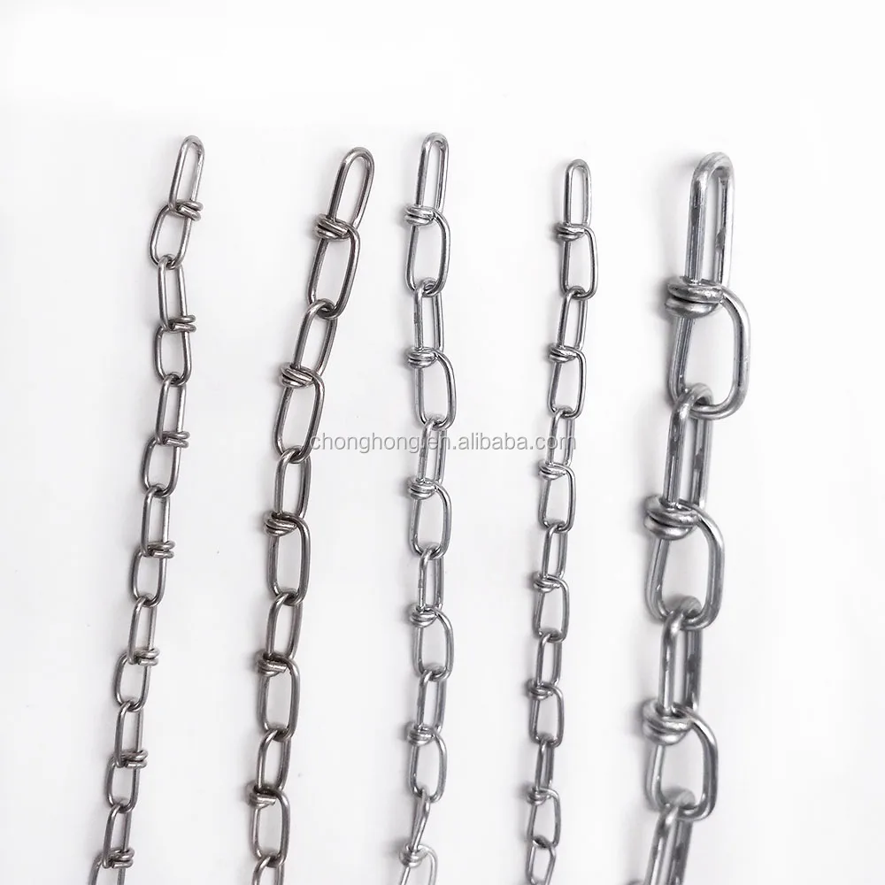 1mm Diameter Galvanized Double Loop Link Chain DIN5686 Weldless Knotted Link Chain 316 Stainless Steel Link Chain