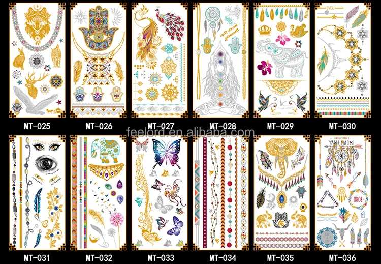 
OEM модные золотые и серебряные временные тату-наклейки 36 дизайнов металлические татуировки ювелирные изделия фольга низкий минимальный Заказ временные татуировки 