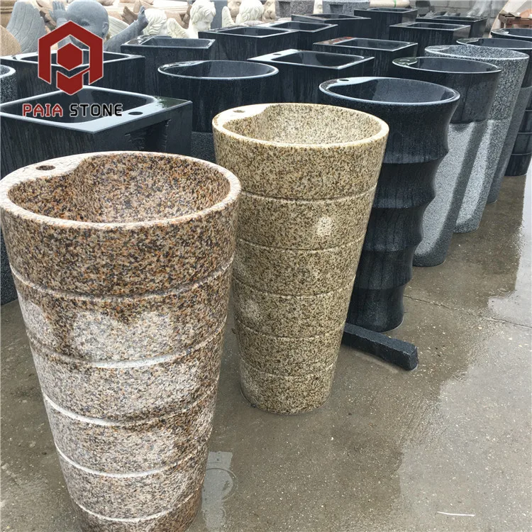 product modern style solid cylinder free stand granite pedestal sink with drainer for hotels and bathrooms-4