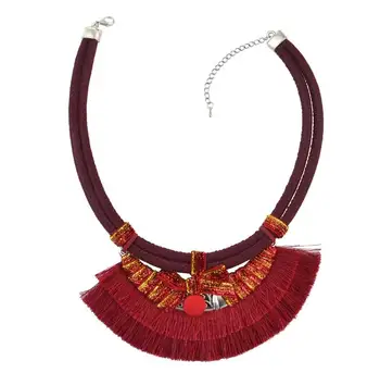 Wholesale PU Leather Chain Thread Tassel Pendant Choker Bib Necklaces for Women