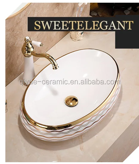 Luxury Lavabo Countertop Vessel Golden Plated Art Hand Wash Basin ...