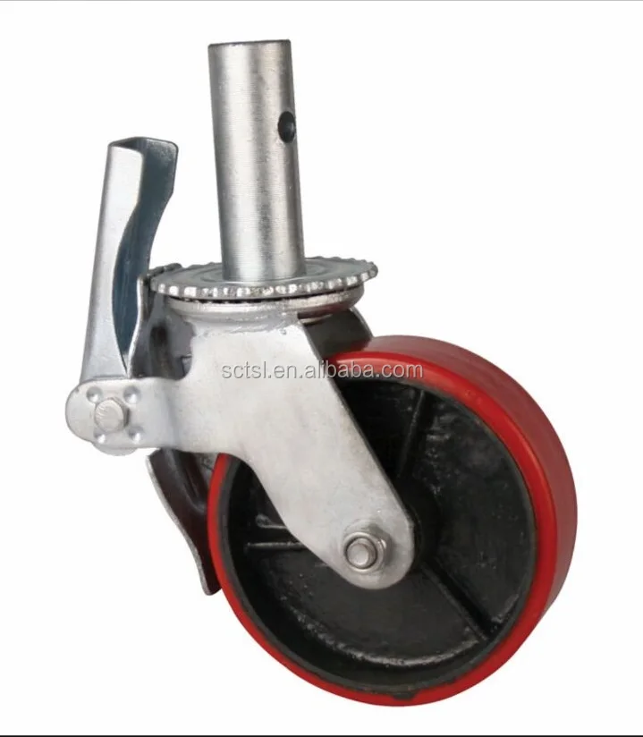 12 Inch Heavy Duty Pu Mobile Ringlock Scaffolding Caster Wheel With Brake Scaffold 12'' Caster Wheel