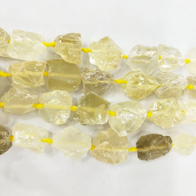 Natural Freeform Yellow Lemon Quartz Crystal Stone Beads For Jewelry Making 15" 