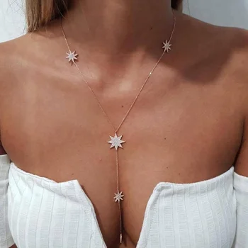 fashion jewelry wholesale northstar charm pendant Long chain Y lariat chain sexy women summer jewelry cz star necklace