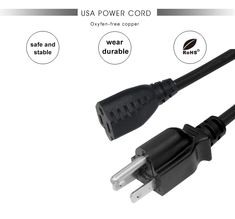 Nema 5-15P USA 110V 3 Pin American Plug End Wire Cable Svt Sjt Electric 1Ft Black Male To Female Extension Cord 7