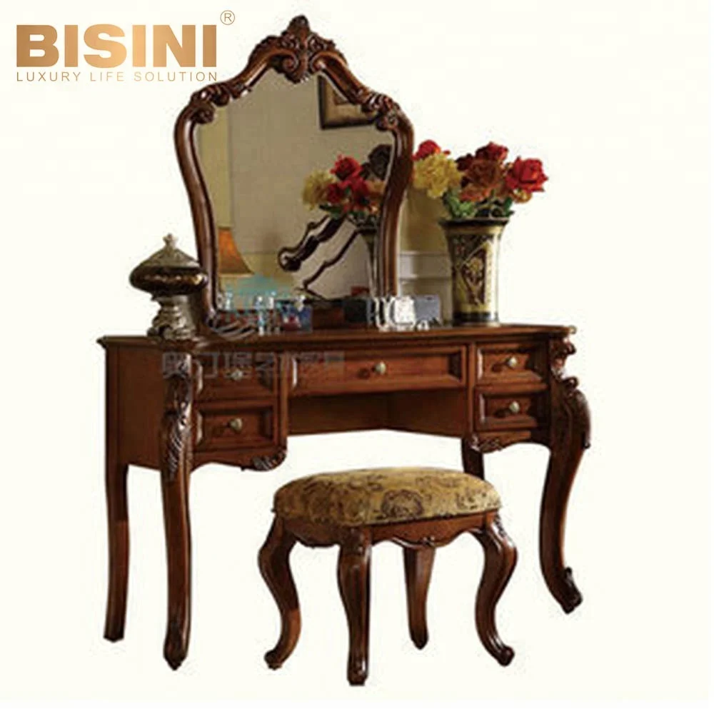 Bisini American Style Antique Solid Wooden Furniture Dressing Table With Mirror